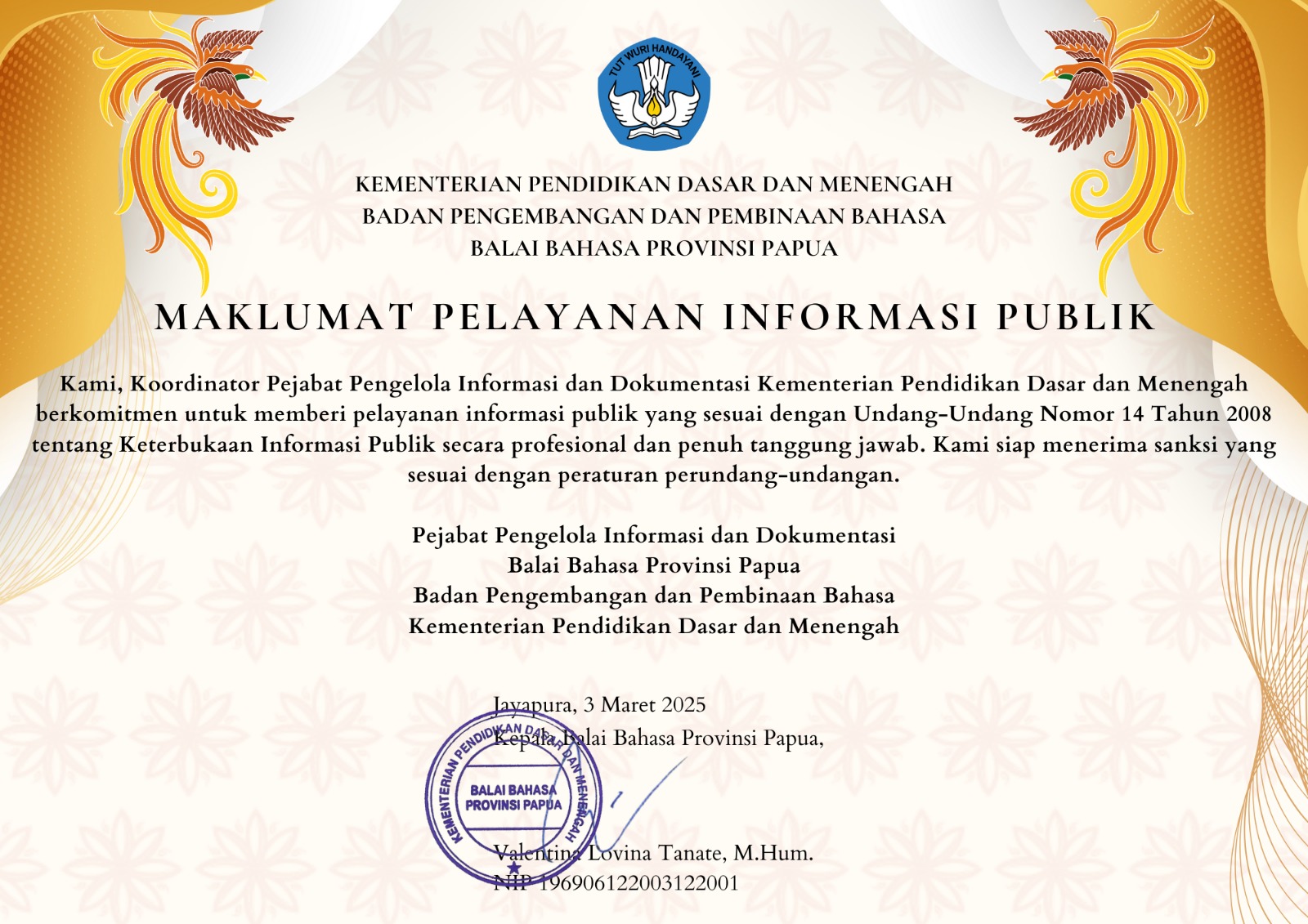 Maklumat Layanan PPID Balai Bahasa Provinsi Papua